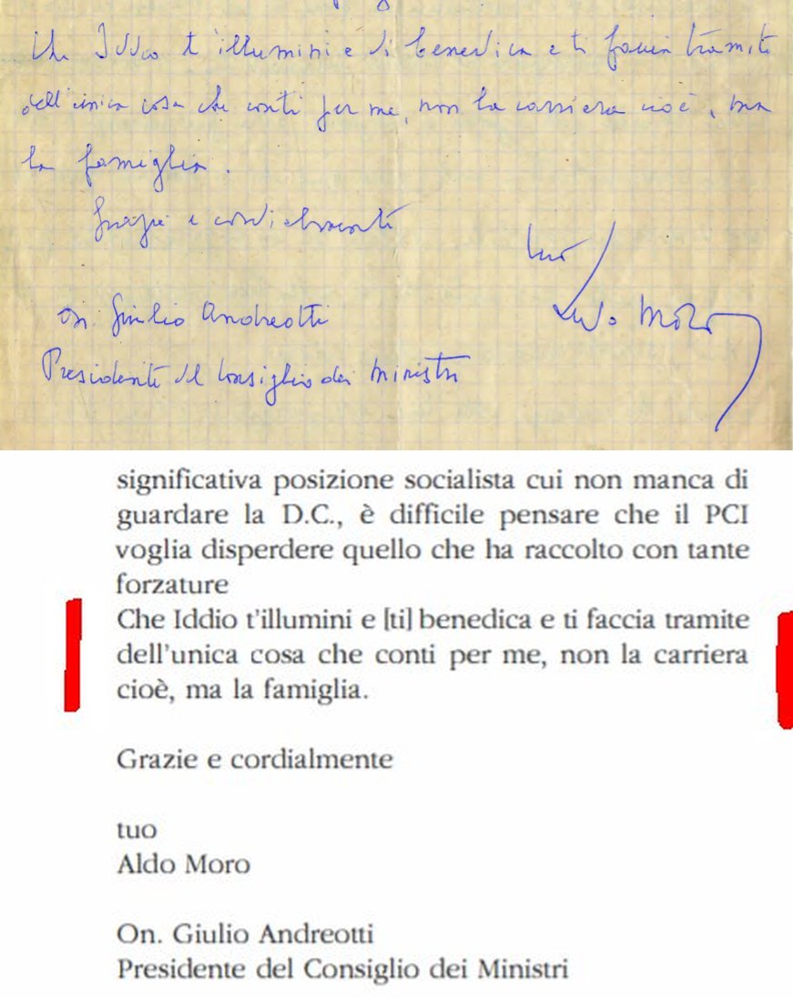stralcio della lettera di Moro ad Andreotti