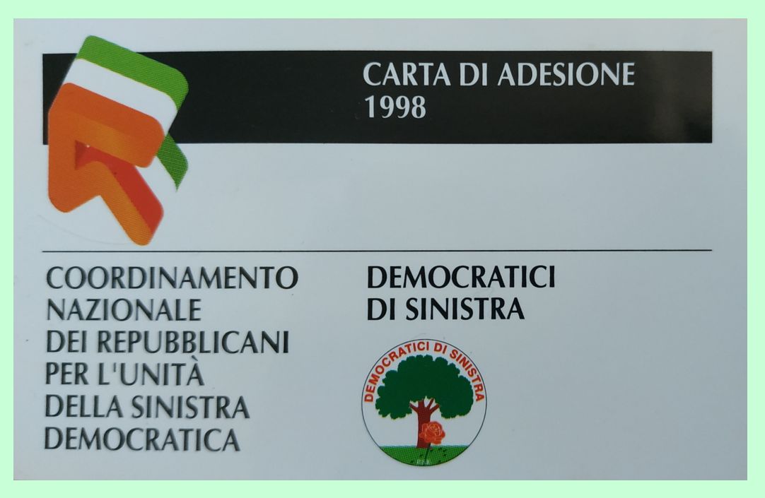 La tessera di iscrizione alla Sinistra democratica